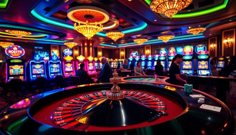 Experience electrifying gambling at https://shbetvy.com/ with a vibrant casino scene featuring roulette, slot machines, and excited players.